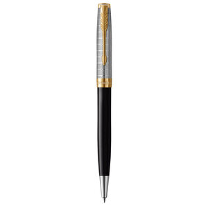 PARKER Sonnet Premium Stylo bille  métal et Noir  Recharge noire pointe moyenne  Coffret cadeau