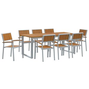 vidaXL Ensemble de salle à manger pour jardin 9 Pièces Gris