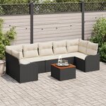 Ensemble de canapés de jardin 8 pièces avec coussins en poly rotin noir acacia