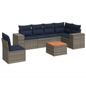 vidaXL Salon de jardin 7 Pièces avec coussins gris résine tressée
