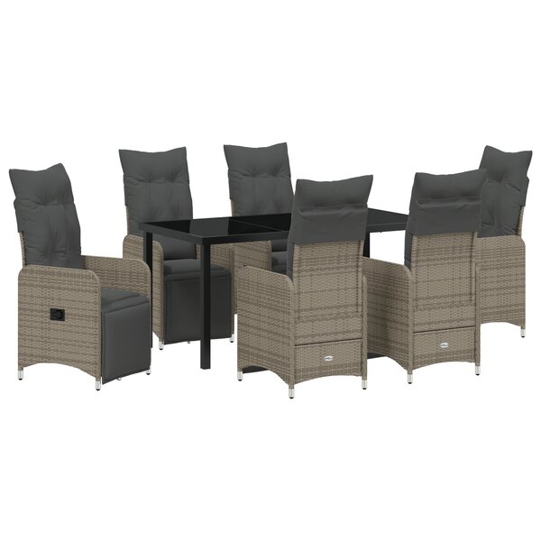 vidaXL Ensemble de Salle à Manger de Jardin de 7 Pièces avec Coussins en Gris Poly Rattan