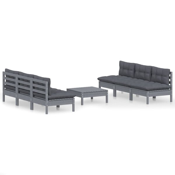 vidaXL Salon de jardin 7 Pièces avec coussins anthracite bois de pin