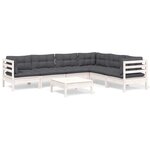 vidaXL Salon de jardin 7 Pièces avec coussins blanc bois de pin massif