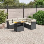 vidaXL Salon de jardin 7 Pièces avec coussins noir résine tressée