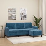 vidaXL Canapé à 3 places avec repose-pieds Bleu 180 cm Velours