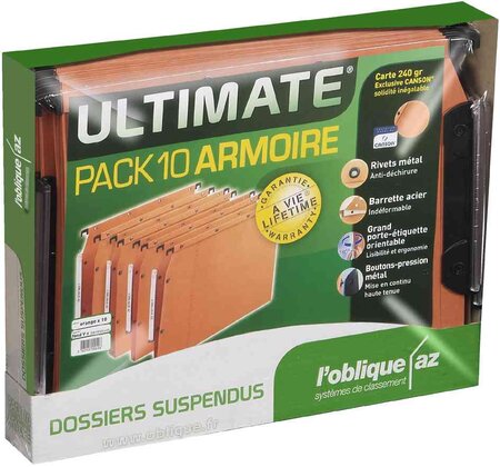 Pack 10 Dossiers suspendus AZV Ultimate armoires Fond 15/30 mm L'OBLIQUE AZ