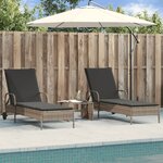 vidaXL Chaises longues avec coussins lot de 2 gris résine tressée