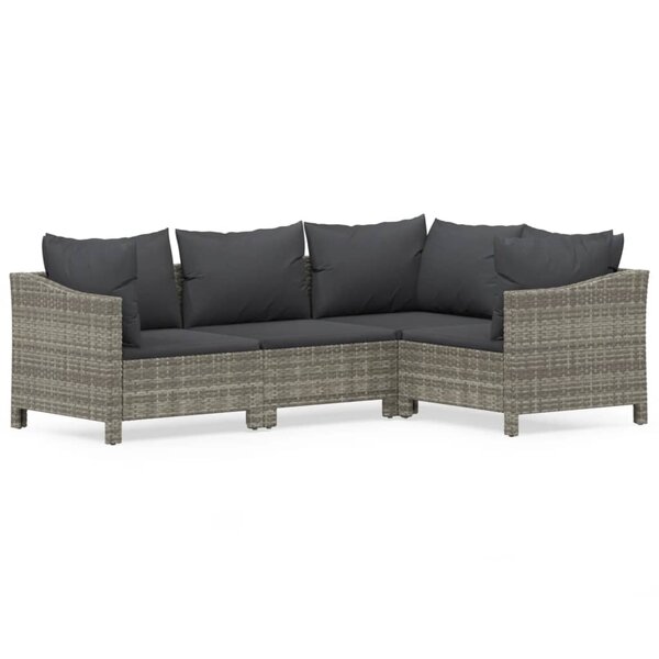 vidaXL Salon de jardin 4 Pièces avec coussins Gris Résine tressée