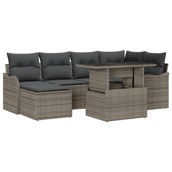 Set de Canapé de Jardin vidaXL de 7 Pièces avec Coussins Gris Poly Rattan