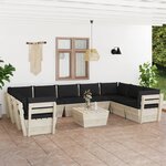 vidaXL Salon de jardin palette 10 Pièces avec coussins bois d'épicéa