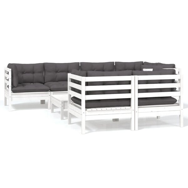 vidaXL Salon de jardin 8 Pièces avec coussins blanc bois de pin massif