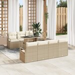 Ensemble de canapé de jardin 8 pièces avec coussins beige en rattan poly