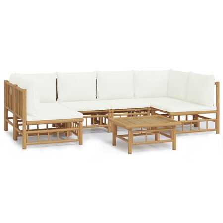 vidaXL Salon de jardin 7 Pièces avec coussins blanc crème bambou