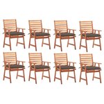 vidaXL Chaises à dîner d'extérieur 8 Pièces avec coussins Acacia massif