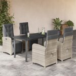 vidaXL Ensemble à manger de jardin et coussins 5 Pièces gris clair rotin