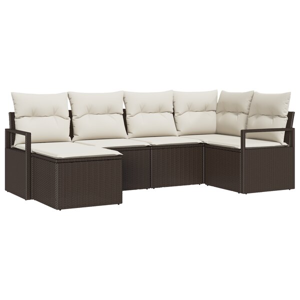 Ensemble de canapé de jardin vidaXL 6 pièces avec coussins Marron Rotin poly