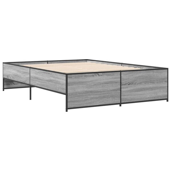 vidaXL Cadre de lit sonoma gris 135x190 cm bois d'ingénierie et métal