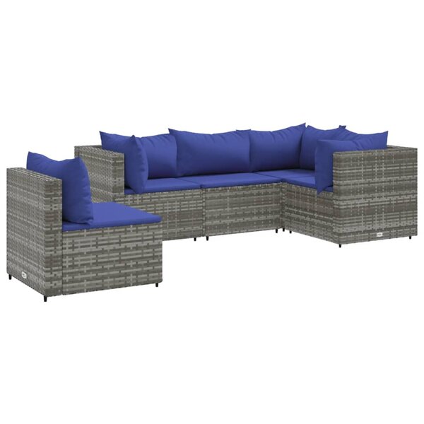 vidaXL Salon de jardin 5 Pièces avec coussins Gris Résine tressée