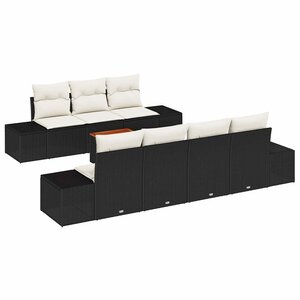 vidaXL Ensemble de canapé de jardin avec coussin 8 Pièces Noir Poly rotin