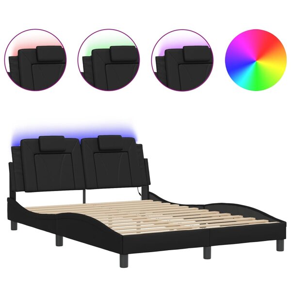 vidaXL Cadre de lit avec lumières LED noir 140x190 cm similicuir