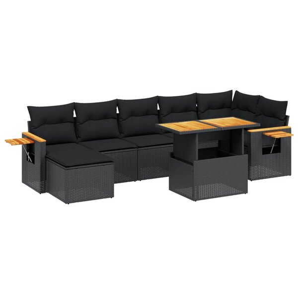 vidaXL Salon de jardin 8 Pièces avec coussins noir résine tressée