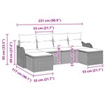 Ensemble de Canapé de Jardin 6 Pièces avec Coussins en Rattan Gris Poly
