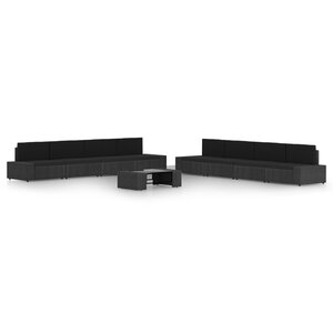 vidaXL Salon de jardin 9 Pièces avec coussins Noir Résine tressée
