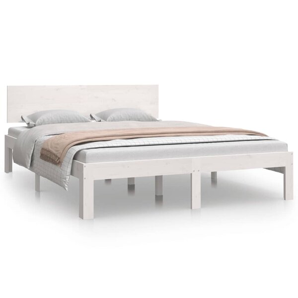 vidaXL Cadre de lit Blanc Bois massif 150x200 cm Très grand