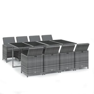 vidaXL Ensemble à manger de jardin coussins 9Pièces Résine tressée Gris