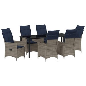vidaXL Ensemble table et chaises avec coussin 7 Pièces Gris Rotin PE