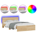 vidaXL Cadre de lit avec tête de lit et LED chêne sonoma 135x190 cm