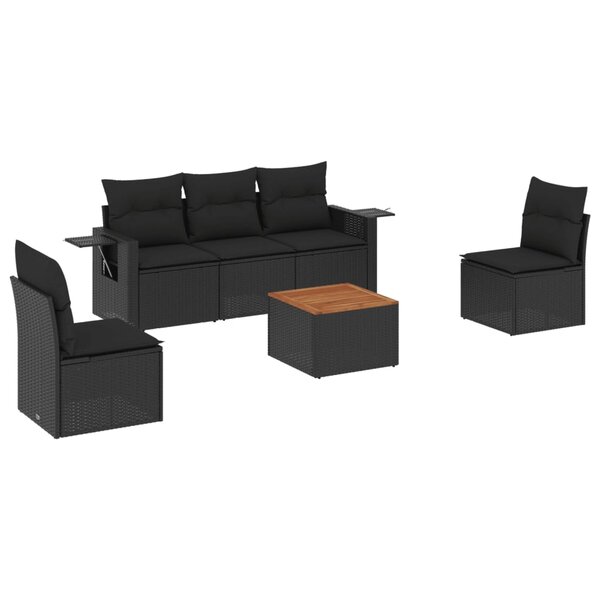 vidaXL Salon de jardin 6 Pièces avec coussins noir résine tressée