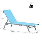 Bain de soleil transat - chaise longue - design contemporain - dossier inclinable multi-positions - métal époxy textilène bleu ciel - dim. 170 x 58 x 97 cm