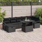 Ensemble de Canapé de Jardin 8 Pièces avec Coussins Noir Poly Rattan