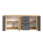 Buffet 3 portes et 3 tiroirs chêne artisan et mélamine gris ombre 220 x 52 x Hauteur 86 5 cm