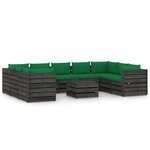 vidaXL Salon de jardin 10 Pièces avec coussins Bois imprégné de gris