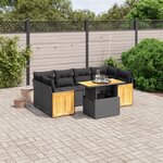 vidaXL Salon de jardin 7 Pièces avec coussins noir résine tressée