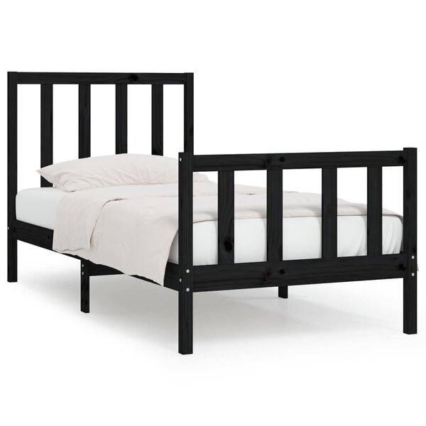 vidaXL Cadre de lit Noir Bois massif 75x190 cm Petit simple