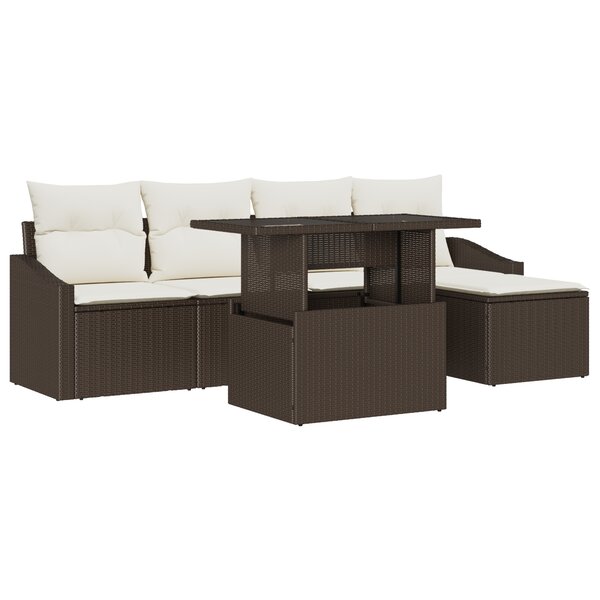 vidaXL Ensemble de Canapés de Jardin 6 Pièces avec Coussins Marron en Poly Rotin