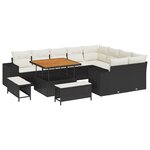 Canapé de jardin de 12 pièces avec coussins en Rattan Poly Noir Acacia