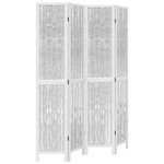 vidaXL Cloison de séparation 4 panneaux blanc bois de paulownia massif