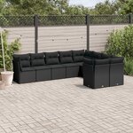 vidaXL Salon de jardin 9 Pièces avec coussins noir résine tressée