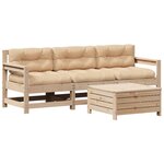 vidaXL Salon de jardin 4 Pièces avec coussins Bois de pin massif