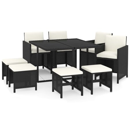 vidaXL Mobilier à dîner de jardin et coussins 9Pièces Résine tressée Noir