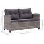 vidaXL Canapé 2 places de jardin et coussins Gris 124cm Résine tressée