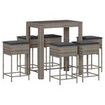 vidaXL Ensemble de bar de jardin 7 Pièces avec coussins gris poly rotin