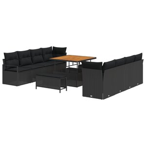 Ensemble de canapé de jardin de 11 pièces avec coussins Noir Poly Rattan Acacia