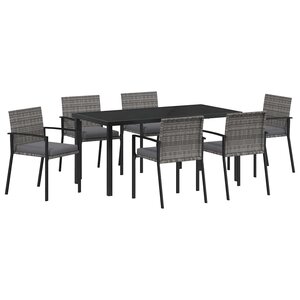 vidaXL Ensemble de salle à manger pour jardin 7 Pièces Gris Poly rotin