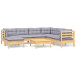 vidaXL Salon de jardin 8 Pièces avec coussins gris Bois de pin massif