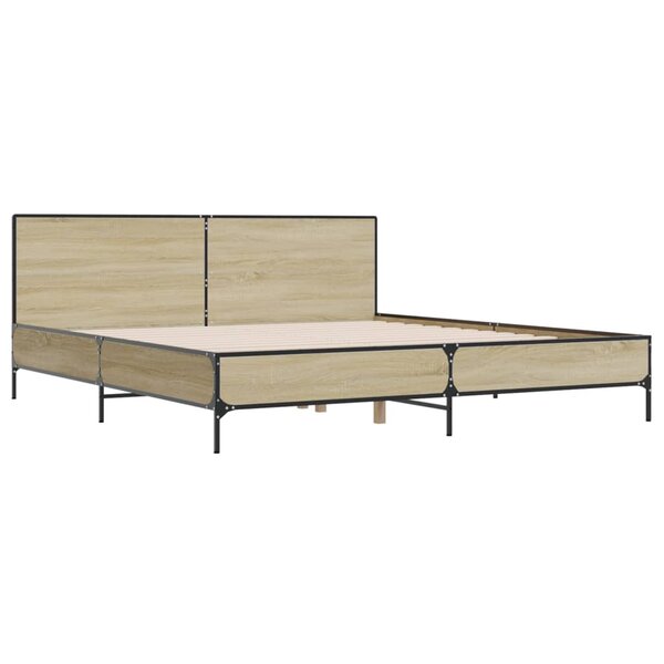 vidaXL Cadre de lit chêne sonoma 200x200 cm bois d'ingénierie et métal